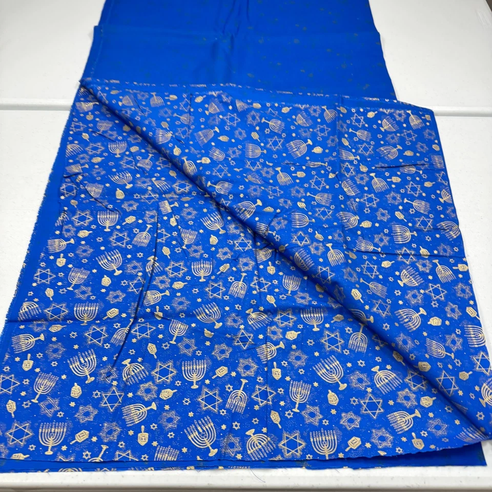 tela vintage azul algodón 46x194 5 años Menorá, Estrella de David, Dreidel, Shofar Foto 2 de 4