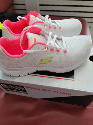 SKECHERS Flex-Lite Damen Sneaker EU 37 Weiß/Rosa/Gelb Air-Cooled Memory Foam