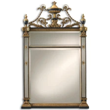 Maitland-Smith Canova Empire Beveled Mirror: Giltwood & Metal, Carved Urn & Swag