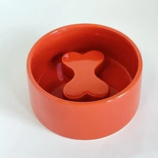 Dog Bowl Orange With Bone Ceramic Food/Water Bowl IQ Accessories Brand 3x6”