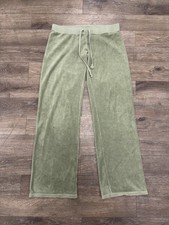VTG Juicy Couture Pant Velour Track Terry Wide Leg Green Lounge Y2K USA Made Sm