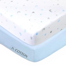 American Baby Company 2-Pack 100 Cotton Fitted Crib Sheets 52"x28" Blue Stars