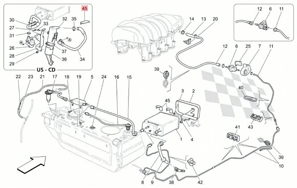 08-19 MASERATI GRANTURISMO FUEL TANK VAPOR EMISSION RESERVOIR VALVE ASSEMBLY OEM