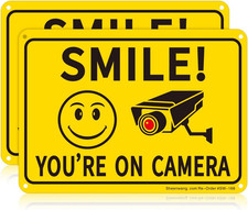 2-Pack Smile You  Re on Camera Sign, Video Surveillance Signs Outdoor, UV Printed