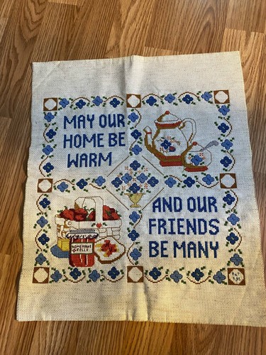 Vintage May your home be warm Cross stitch Needlepoint approx. 17" x 15"