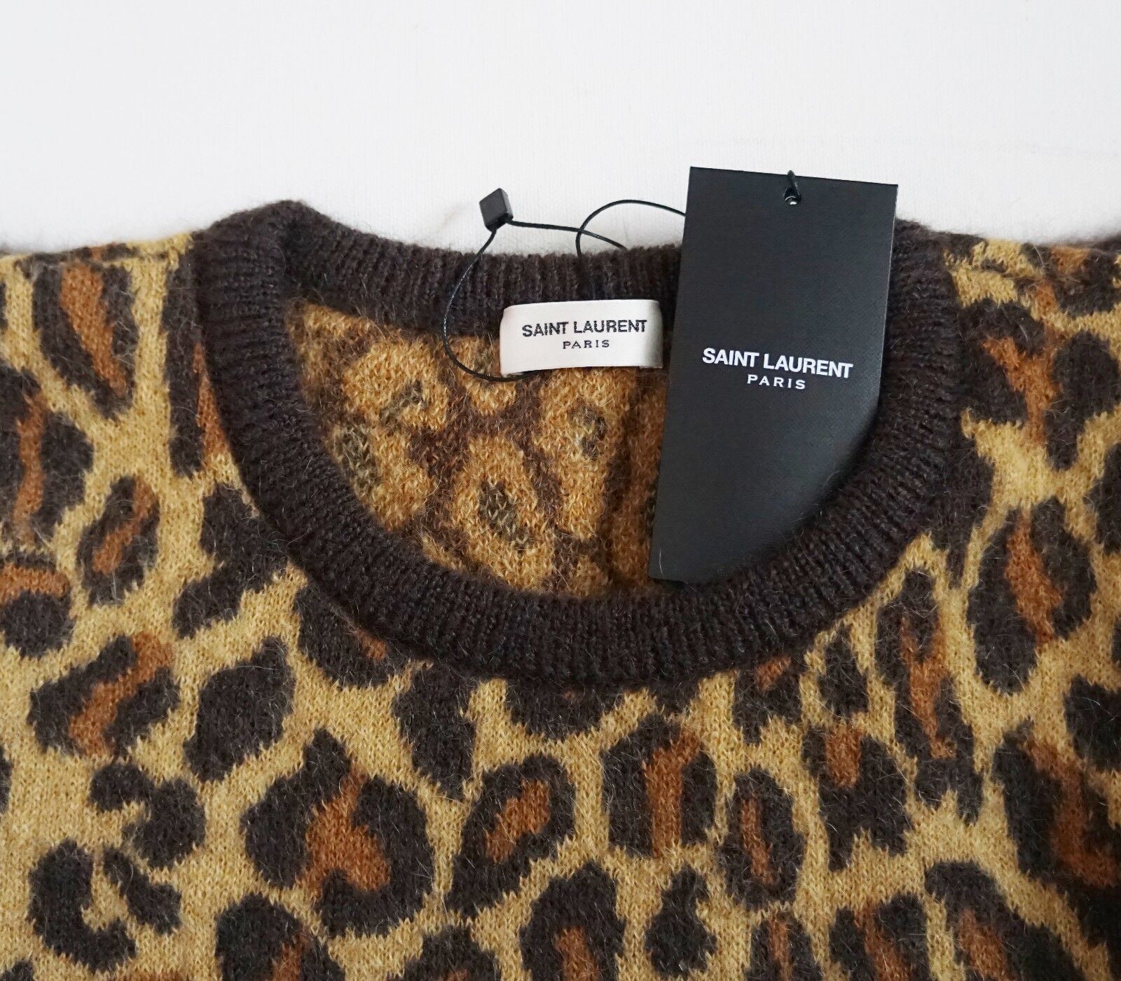 🆕️ SAINT LAURENT Paris LEOPARD Print MOHAIR Blend SCHOOLBOY Sweater XS