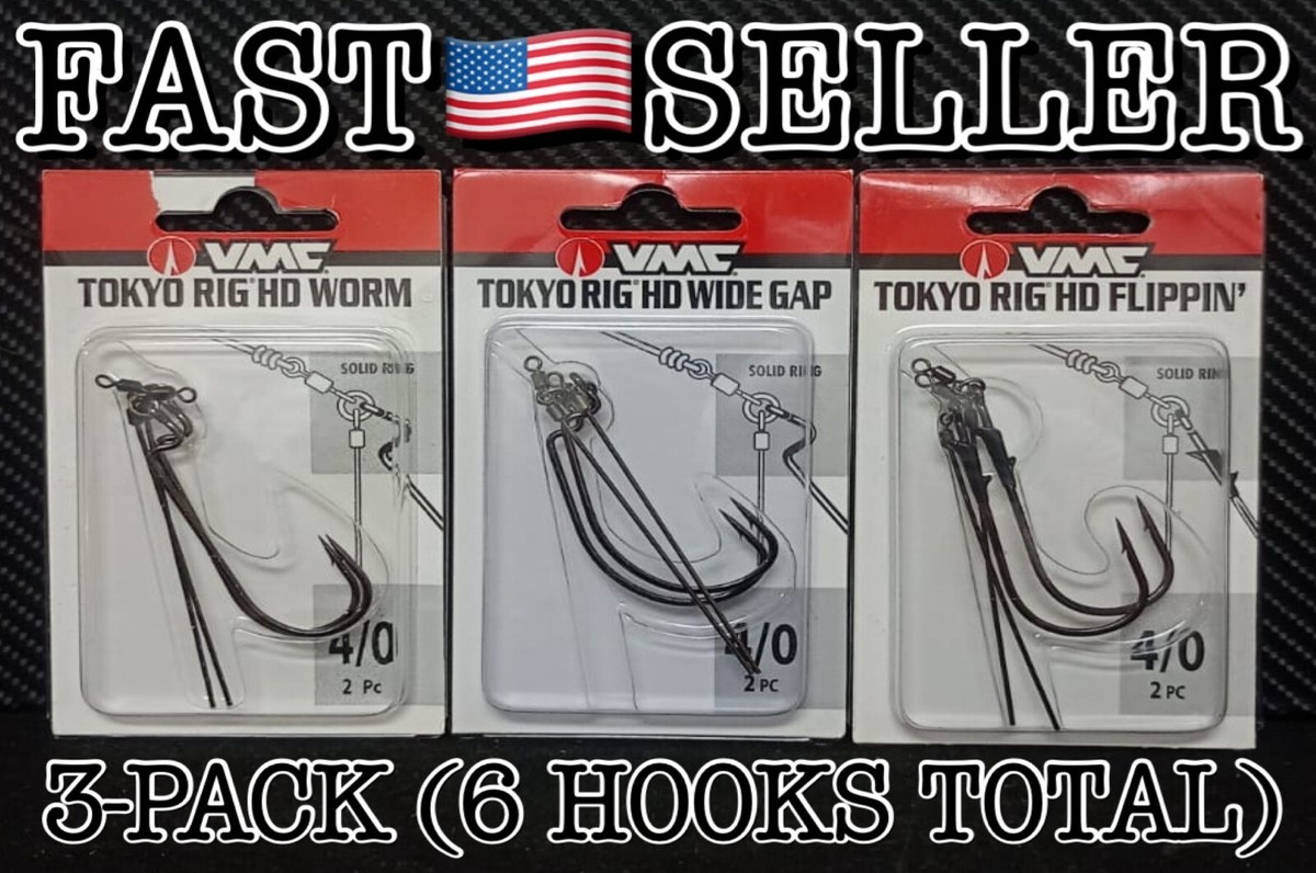 3-Pack VMC Tokyo Rig Heavy Duty Wide Gap 4/0 Hooks, Black Nickel