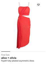 Alice + Olivia Fayeth Pleated Asymmetric Dress - Size 2 - Poppy Red