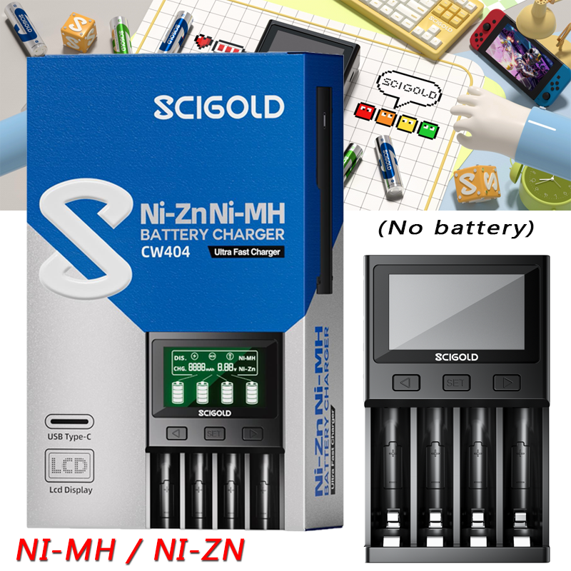 Scigold Rechargeable Ni-MH Ni-Zn AA AAA 1.5V Batteries with Charger Lot New-image