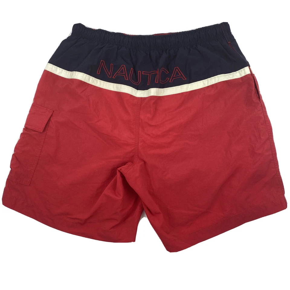 Мужские плавки Nautica размер L красные сине-белые 100% нейлоновые шорты с надписью - Изображение 3 из 4