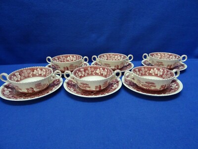 Spode England ''Pink Tower''  Suppentasse mit Untertasse - Set 6 Suppentassen & UT