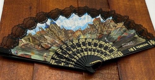 Luxurious Vintage Fabric Hand Held Folding Fan from around the World Venice - Picture 6 of 11