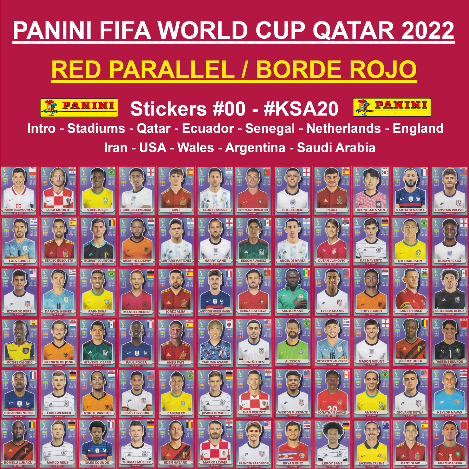 Panini World Cup QATAR 2022 - RED PARALLEL Stickers #00 - #KSA20