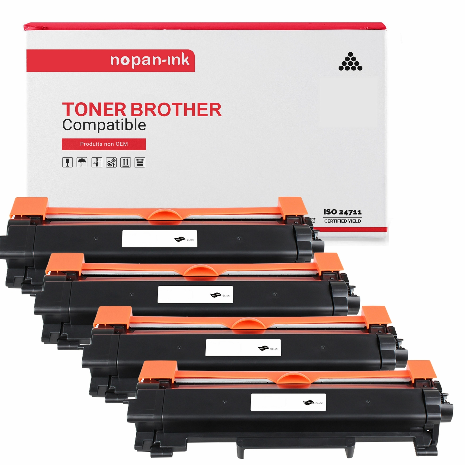 Toner TN2411 noir pour imprimante Brother pack de 4 cartouches NOPAN-INK pour télétravail régulier