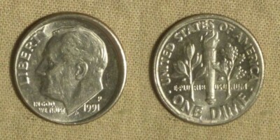 Error: 1991 Dime Mis-aligned Obv. Die IREC93