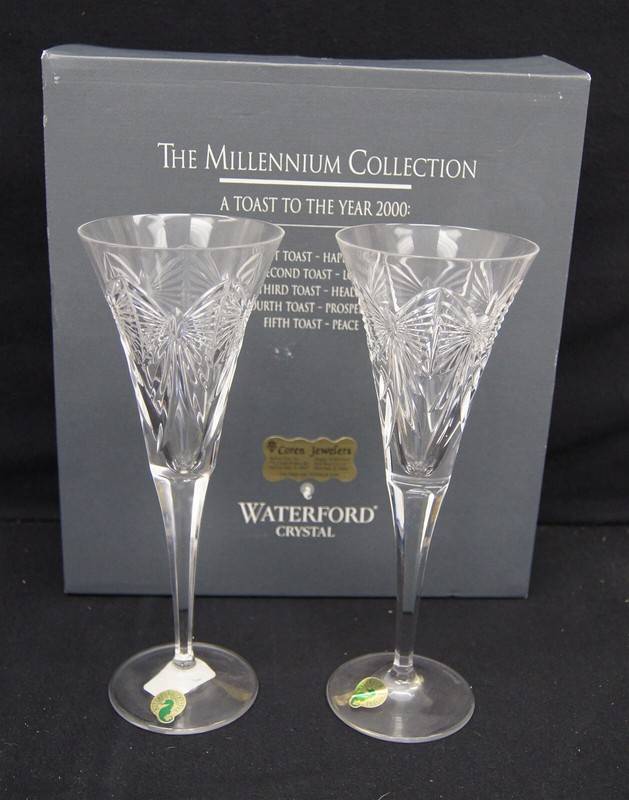 WATERFORD Crystal MILLENNIUM Series HEALTH Toasting Fluted Champagne Glasse 9.25