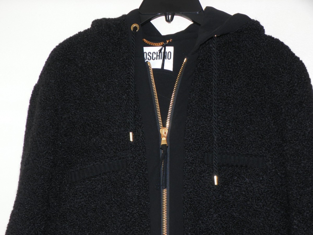 【関税&送料込み】Moschino Wool Jacket MOSCHINO COUTURE WOOL BLEND HOODED CASUAL OUTWEAR BLACK