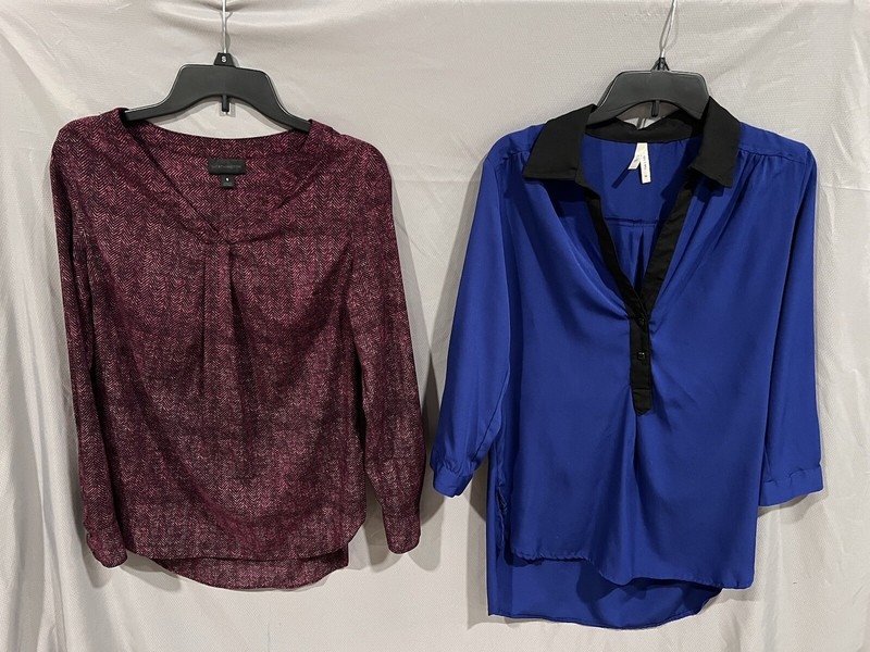 EUC 2 Women's Long Sleeve Tops V Neck Worthington Burgundy SZ S Truth SZ M Blue