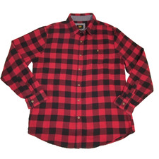 Men's Flannel Shirt Large Red Buffalo Plaid LumberJack ButtonUp Regular Fit  d