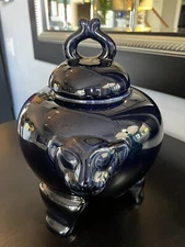 JARU California Ceramic Sculpture Blue Footed Cookie Jar Vase Lion Head Face