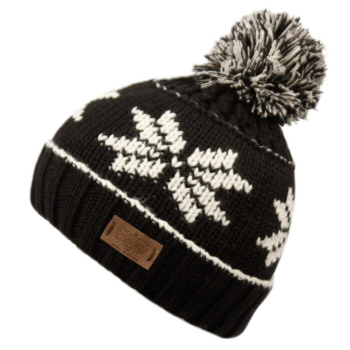 Women's Snowflake Knit Beanie Hat with Pom Pom Winter Skull Cap