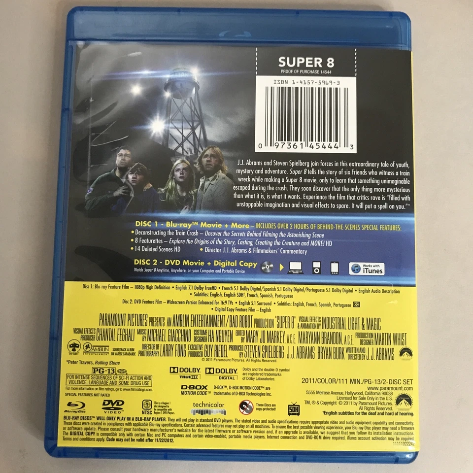 Super 8 (Blu-ray, 2011) With Slip Cover In Very Good Condition Steven Spielberg - image 4 of 4
