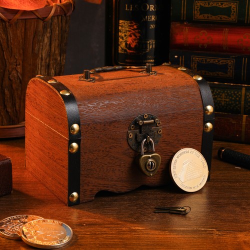 Wood Piggy Bank Wooden Treasure Box Treasure Chest Vintage Treasure Box - 第 9/12 張圖片