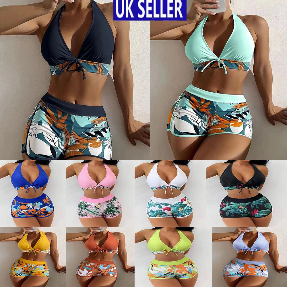 Women Bikini Set Padded Push Up Crop Tops Boy Shorts Swimsuit