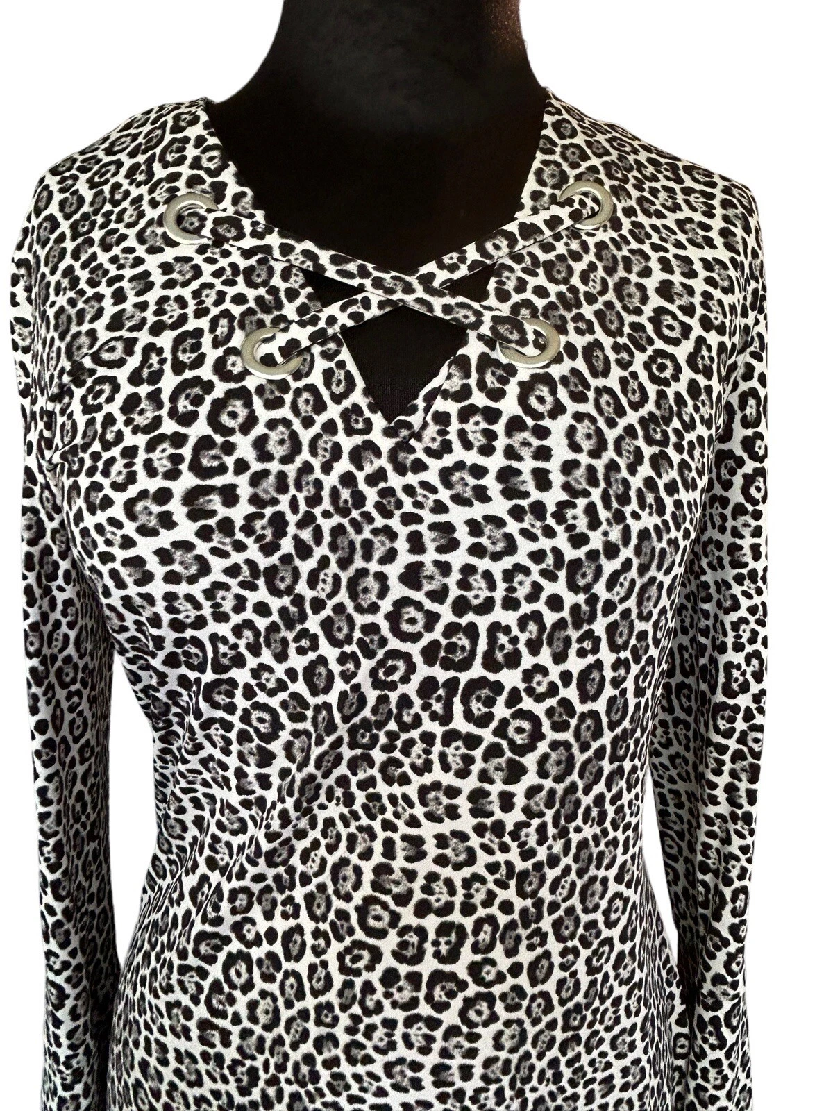 Abito midi donna Michael Kors leopardato stampa ghepardo manica svasata scollo a V S