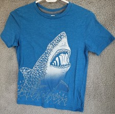 Old Navy Boys Blue Shark Shirt Large 10-12 Short Sleeve