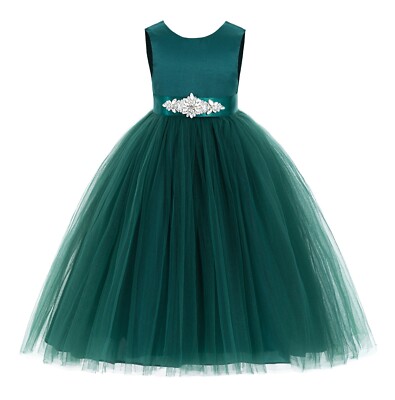 Wedding V-Back Satin Flower Girl Dress Rhinestone Satin Dress Backless Dresses