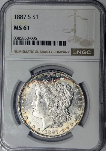 1887 S MS61 NGC Morgan Dollar Blue tone