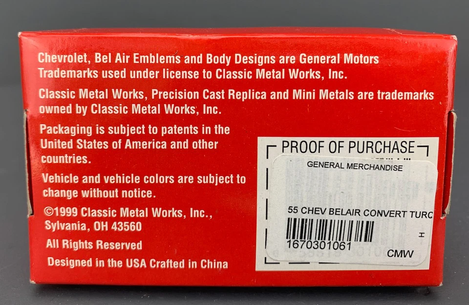 1:87 Classic Metal Works 30106 1955 Chevy Bel Air Convertible Turquoise HO5877 - Image 4 of 4