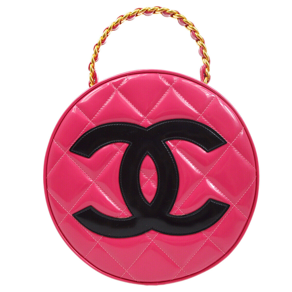 CHANEL Quilted CC Logos Round Vanity Chain Handbag Pink 92591