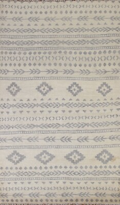 Ivory/ Gray Geometric Moroccan Oriental Area Rug 5'x8' Wool Hand-knotted Carpet