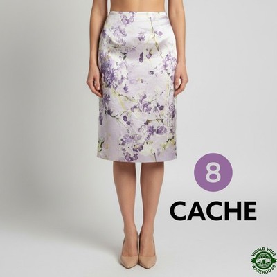 Vtg. Y2k CACHE Women's Fairycore Satin Floral Print Midi Skirt Lined - Size 8 
