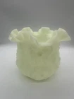 Fenton Green Poppy Show Vase Custard Glass Vintage Incredible - 5.5in Glows