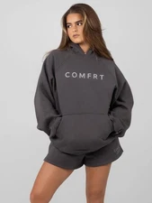 Comfrt Heavyweight Tranquil Hoodie In Charcoal Size Small