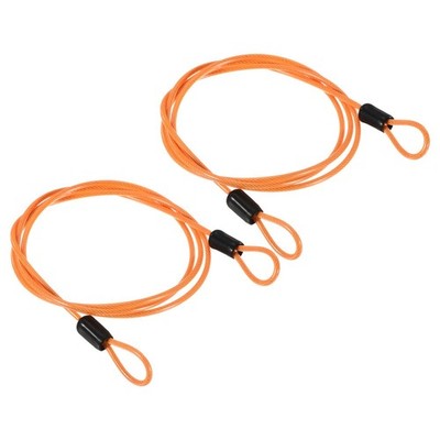 Security Steel Cable 2.5mmx1m Coated Luggage Lock Rope w Loop Orange 2Pcs