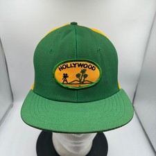 Hollywood Trucker Hat Snapback Green Yellow Mesh Made in USA Vintage