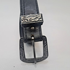 Western Tooled Black Leather Belt 29"  33" Adjustable Youth Women's Horse Buckle