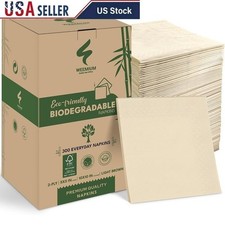Biodegradable 2-Ply Bamboo Napkins 300 Pack Eco-Friendly Dining Supplies New
