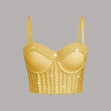 Soutien-Gorge Bustier À Perles Pour Femme Haut Crop Top Clubwear Camisole Neuf