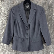 Worthington Size 8 Notched Button Blazer Jacket Heather Gray Stretch V Neck