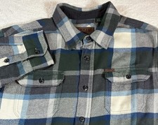 Orvis Big Bear Heavyweight Flannel Shirt Jacket Mens XL Green Blue Gray Plaid