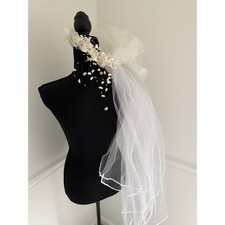 Vintage Bridal Wedding Veil Tiara Crown Headband Pearl floral 25" long