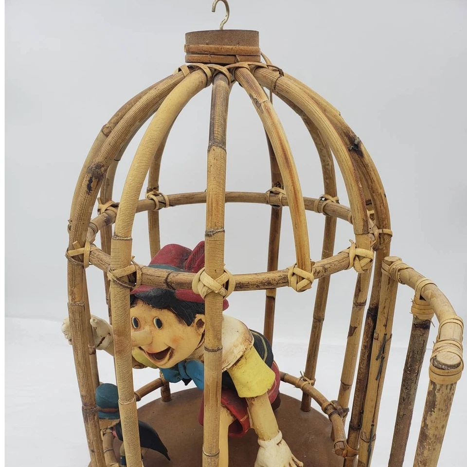 Vintage Rare Walt Disney Pinocchio Jiminy Cricket Bamboo Cage Opens and Hangs - Image 2 of 4