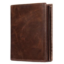 Mens Leather Bifold RFID Vertical Wallet Extra Large Capacity Card Holder wit...