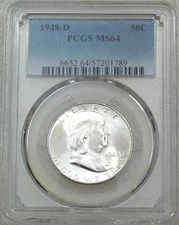 1948 D Franklin Half Dollar PCGS MS64 99% FBL Just Graded New Holder #U238A