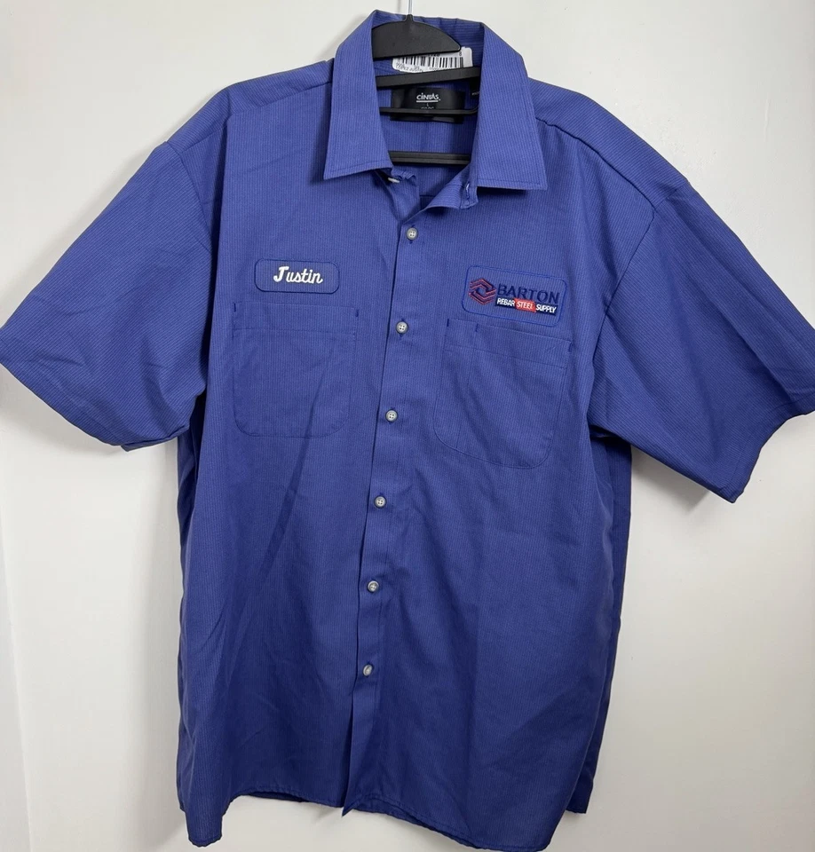 Mens Vintage Work Shirt Large Blue Check Cintas Short Sleeve - Image 2 of 4